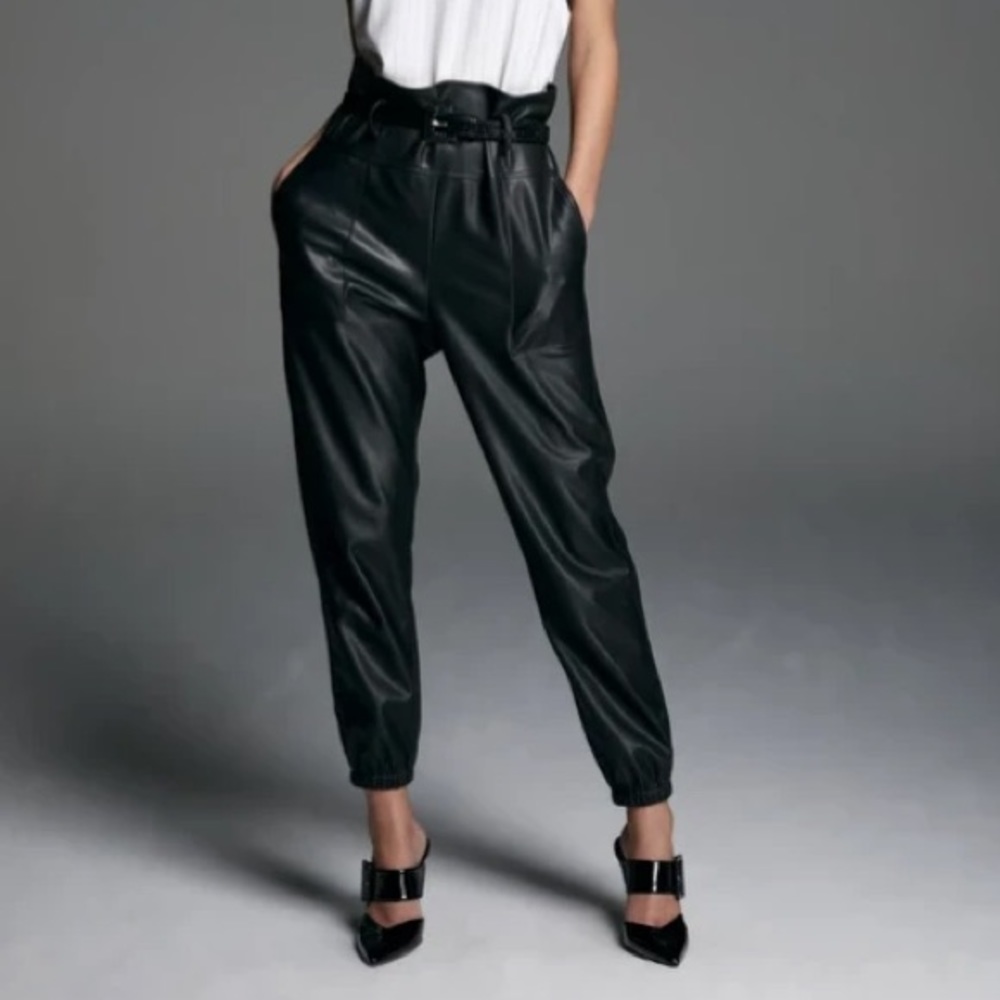 SEN Toledo Faux Leather Jogger Paperbag Tie Pants